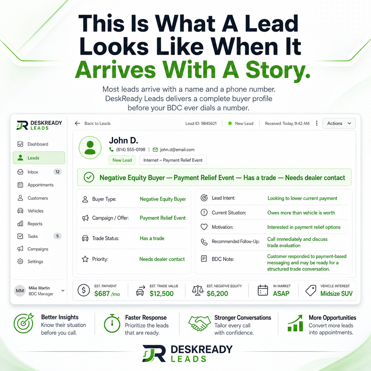 DeskReady Leads CRM buyer profile preview